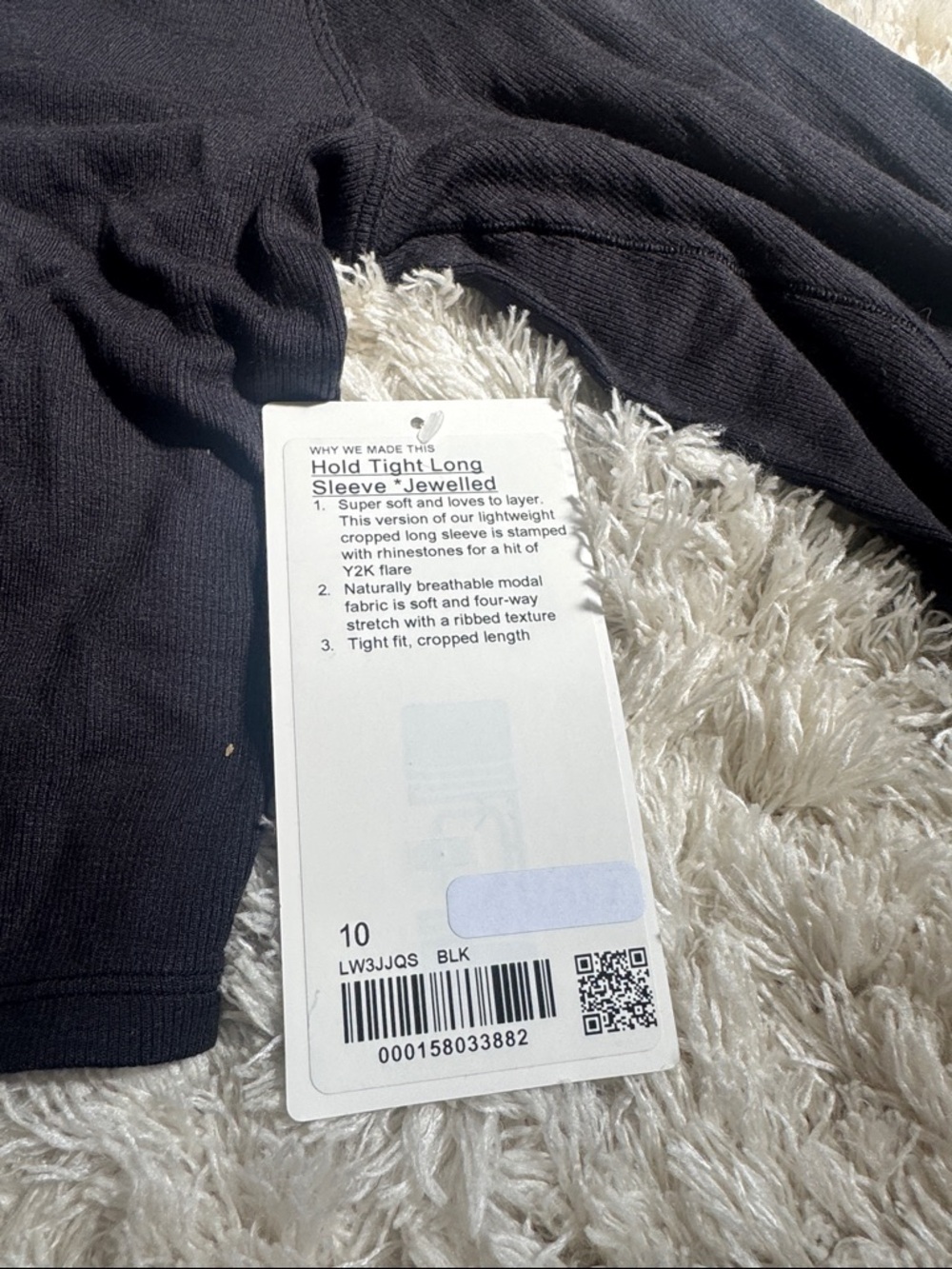 lululemon Black Long-Sleeve crystal logo-Cropped Tee size 10 - Picture 4 of 4